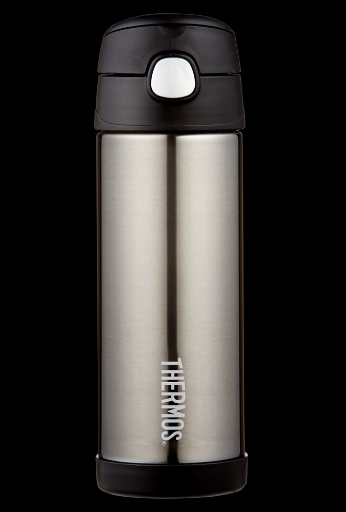 Thermos Funtainer Charcoal and Blue Stainless Steel Vacuum Insulated 16  Ounce Water Bottle
